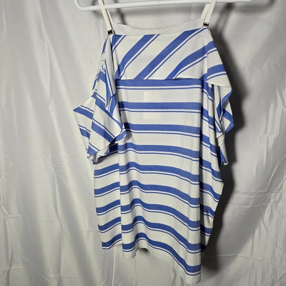 Calvin Klein‎ Womens XL Blue White Striped Cold Shoulder Blouse cottage coquette
